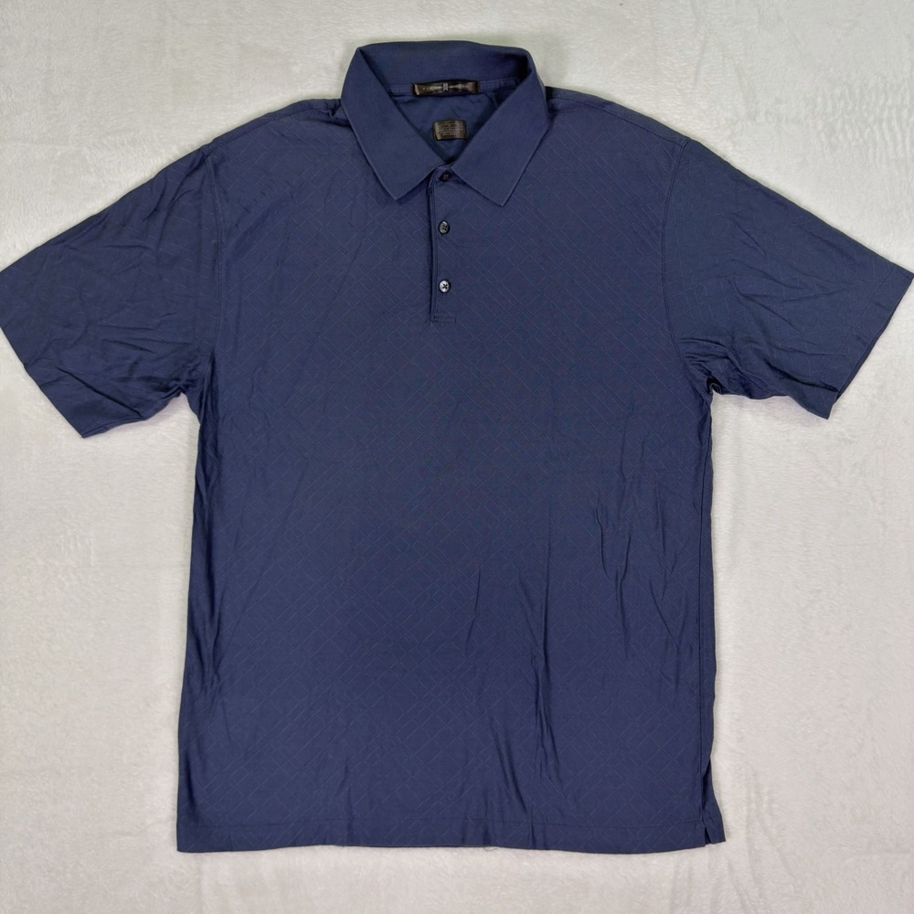 Tiger Woods Polo Shirt Mens Medium Blue Golf Collection Geometric 100% Cotton